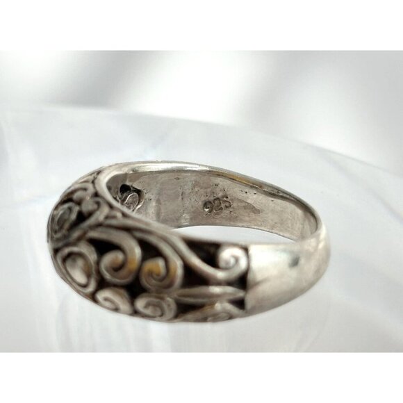4 Leaf Clover Domed Hand Carved Victorian Sterling Silver 925 Vintage Ring sz 7 - Picture 7 of 9